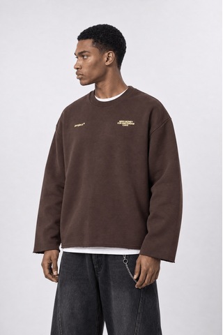 Respire Erkek Cake Baskılı Pis Dikiş Detaylı Oversize Sweatshirt Kahve