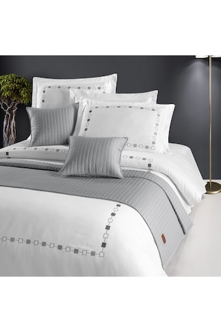 Pasioni Saten Elegante Gri Nakışlı Çift Kişilik Nevresim Takımı Gri