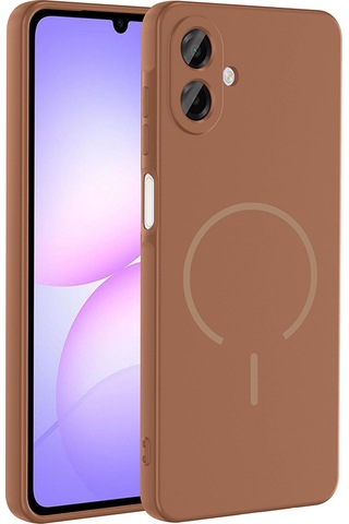 Samsung Uyumlu Galaxy A07 Kılıf M-safe Şarj Özellikli Zore Meta Kapak Kahverengi