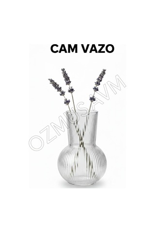 Cam Dekoratif Vazo 17 Cm Modern Çizgili Tasarım Şeffaf