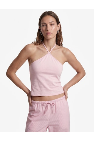 Koton Koton X Sibil Çetinkaya - Slim Fit Boyundan Bağlamalı Halter Yaka Top Pembe 6sak10071uk Gül