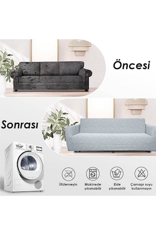 Jakarlı 3 3 1 1 Antrasit Lastikli Kanepe Örtüsü Lastikli Koltuk Örtüsü Koltuk Kılıfı Takımı Beyaz Gri