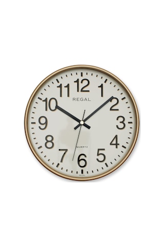 0252 Gı Yuvarlak 26 Cm Yaldız Çerç. Duvar Saati Bej