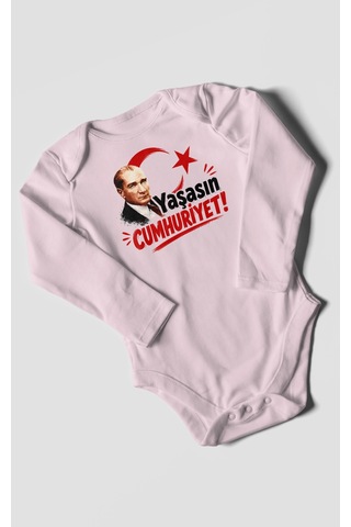 Morivokids Yaşasın Cumhuriyet Uzun Kollu Bebek Body %100 Pamuk Bebe Pembe