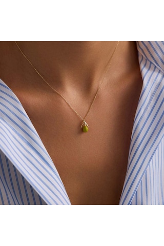 Sembolgold Yeşil Zeytin Altın Kolye 45 Cm T14358 Renkli