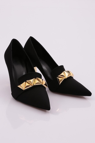 Dgn 30905 Kadin Üçgen Taşli Topuklu Ayakkabi 30905-1710-R11307 Siyah