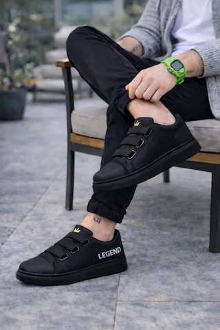 Dmr Elegance Jy029 Mono Bağcıksız 3 Bantlı Lastikli Legend Cilt Erkek Günlük Sneaker Ayakkabı Cst - Siyah