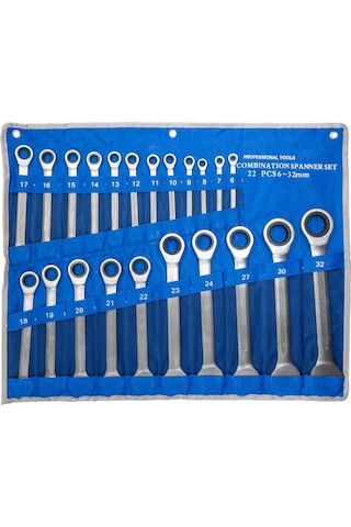 6125 Cırcır Kombine Anahtar Takımı 6-32mm 22 Parça Bez Çantalı