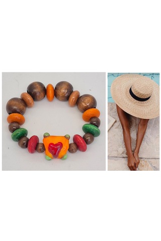 Murona Cam Boncuklu Ahşap Büyük Boncuklu Bileklik