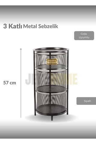 3 Katlı Sebzelik Açılır Metal Patates Soğan Sepeti Paslanmaz Meyvelik Organizer Sepet Siyah Siyah