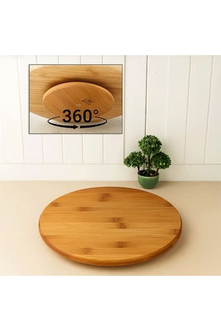 Bambu Dekoratif Yuvarlak Sunum Tabağı, 360 Derece Dönebilen Servis Tabağı, 30 X 30 Cm Ahşap