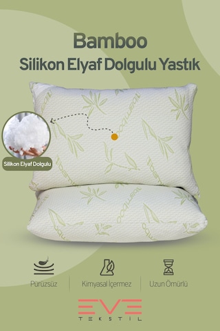 Eve Tekstil Bamboo Serisi Kılıflı Fermuarlı Yıkanabilir Antialerjik Silikon Elyaf Yastık 4'lü 50x70 CM 800 G Yeşil
