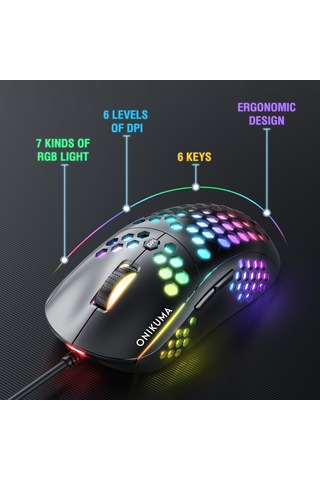 Onikuma CW903 RGB Aydınlatmalı Kablolu Optik Oyuncu Mouse