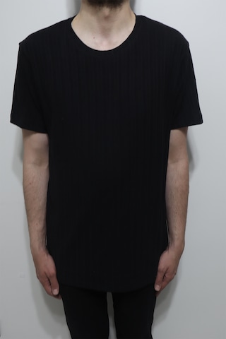 Santa Dmctekstil Erkek Tshirt-1440 Çizgili Spor Kesim Rahat Kalıp Bisiklet Yaka T-shirt Siyah