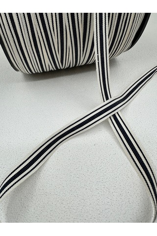 1.5 Cm Polyester Çizgili Şerit-5 Metre- Ekru/lacivert