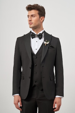İmza Siyah Yelekli 6 Drop Slim Fit Ceremony Takım Elbise 1001240205 Siyah