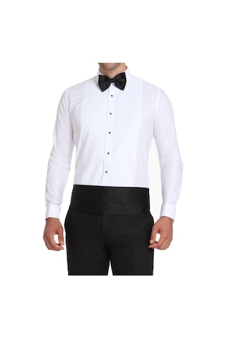 Efor Slim Fit Duble Manşet Klasik Yaka Önü Piliseli Beyaz Damatlık Smokin Gömlek Gk 512 Beyaz