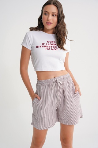Mixray 4728 Kadın Beli Lastikli Çizgili Müslin Şort Bordo