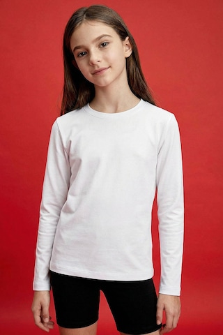 Beyaz O Yaka Standart Fit Basic Uzun Kollu Unisex Çocuk T-shirt - 11329 Beyaz