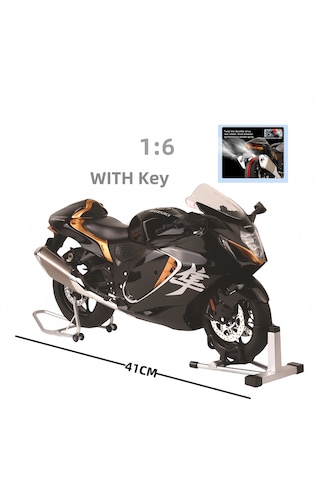Suzuki Hayabusa Gsx R1300 1:6 Diecast Siyah Işıklı, Anahtarlı & Su İle Çalışan Dumanlı Model