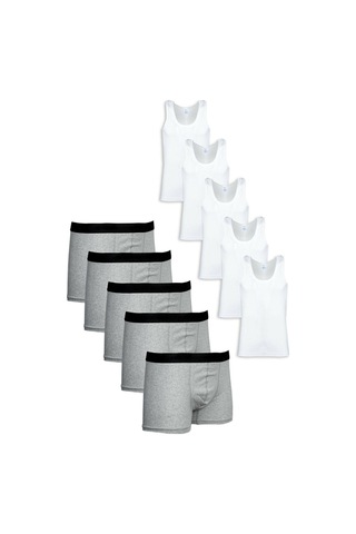 Nacar Store Erkek 5'li Takım Pamuklu Likralı Boxer Atlet Takım Gri