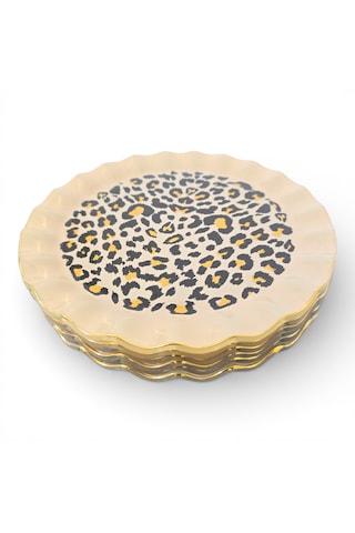 Sudedi Home Leopar Desenli Krem Zemin 21 Cm 6 Lı Pasta Tabağı Seti Gerçek Altın Yaldızlı Lüks Sunum Çok Renkli