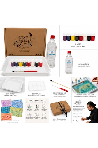 Ebrizen 8 Renk Ebru Sanatı Başlangıç Seti 16 Ml Yoğun Pigment Boya Hazır Kitre Geleneksel Türk Sanatı Hobi Ve Eğitim Seti Su Bazlı Bir Üründür Tehlikeli Madde İçermez