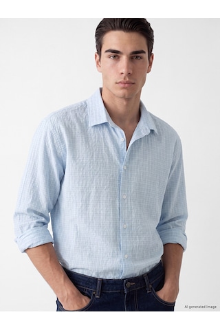 Lcw Vision Mavi Relaxed Fit Ekose Desenli Dokulu Erkek Gömlek
