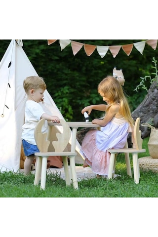 Reyo Montessori Geyik Çalışma Masası 2 Sandalye 1 Masa Kahverengi