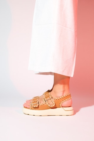 Luvishoes Douro Taba Cilt Hakiki Deri İp Örme Detaylı Kadın Sandalet Taba