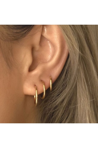 Heppii Cerrahi Çelik Düz Halka Küpe Seti 6 Parça Gold Renk Altın