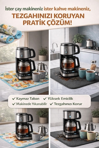 Çay Matı Çay Makinesi % 100 Mikrofiber Altlığı Su Emici Tezgah Koruyucu Kurulama Matı Çok Renkli