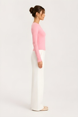 Lili Woman Kadın Thumbhole Fit Uzun Kollu Crop Bluz E.7006 Pembe