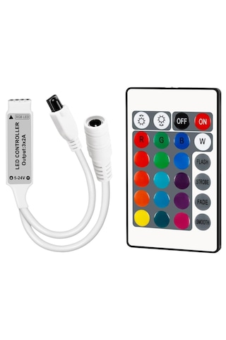 24 Tuş Kumandalı Rgb Led Kontrol Cihazı 5-12-24 Volt 3x2 Amper RF Kumandalı RGB