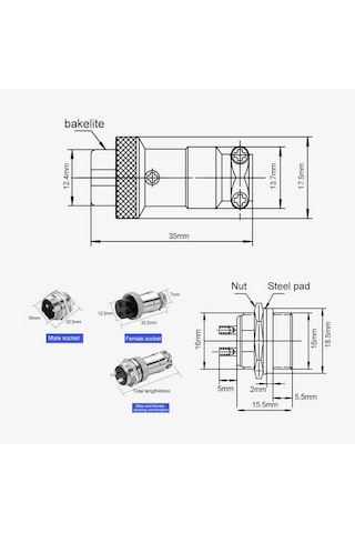 Mike Konnektör 2-pin 16mm - Dişi +erkek Takım