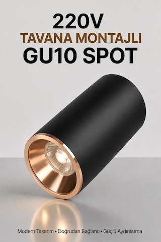 Siyah Gold Metal Gu10 Spot Armatür 4000k Gün Işığı - Ampul Dahil Siyah - Gold