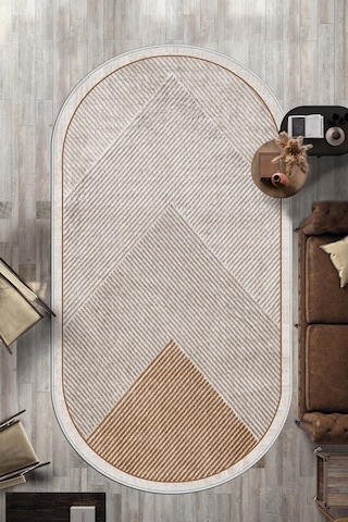 West Home Makinede Yıkanabilir Kaymaz Taban Leke Tutmaz Oval Salon Halısı Mutfak Halısı Ve Yolluk Wh 586 Sand Oval