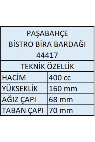 Paşabahçe 44417 Bistro Bira Bardağı 12 Adet