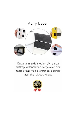 Ultra Güçlü İz Bırakmaz Çivisiz Çerçeve Tablo Asma Kendinden Yapışkanlı Siyah Cırt Bant 4 Adet