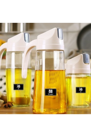 Konesam Ev Mutfak Açık Kapaklı 300ml Şeffaf Cam Yağlık, Sızıntı Engeli, Otomatik Açılışlı, Saf Alüminyum Kapağı, Apricot Rengi Diğer