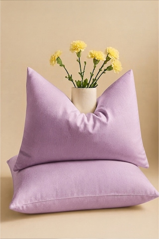 Lila Renkli Pamuklu Ranforce Kumaş Kapaklı Yastık Kılıfı 2 Adet 50x70 Cm İndigo Mavi