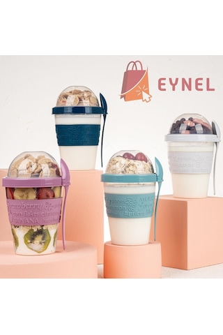 Eynel 1 Adet Take N Go Kaşıklı Hazneli Meyveli Yoğurt Kabı Piknik Iş Atıştırmalık Müsli Granola Süt Bardak Çok