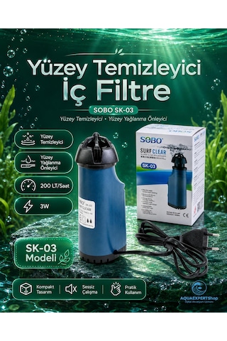 Sobo Yüzey Temizleyici İç Filtre - Yüzey Temizleyici - Yüzey Yağlanma Önleyici - 200 Lt/saat - Aktif Temizlik - 3w - Sk-03