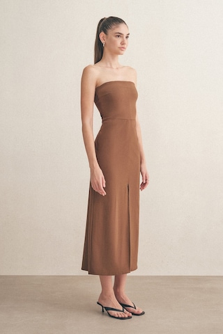 Mathilda Store Kadın Kahverengi Midi Boy Kalem Elbise