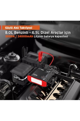 Utrai Jstar 5 24000 mAh 2000A Jump Starter + Lastik Şişirme Pompası Taşınabilir Akü Takviye Cihazı Seti