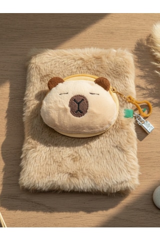 Capybara Çantalı Çizgili Kilitli Peluş Defter 80 Yaprak Çok Renkli