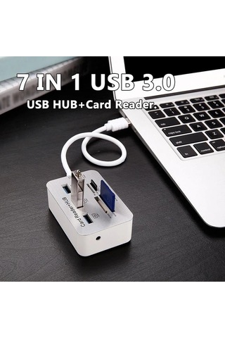 Xuweiwei Beyaz 7si 1 Arada Usb Type C 30 Hub 3 Port 4 Port Genisletici Sd Tf Ms M2 Hafiza Kart Okuyucu Adaptor Pc Laptop