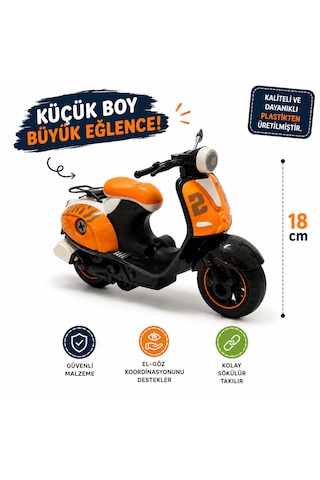 18 Cm Vespa Görünümlü Oyuncak Scooter Siyah - Turuncu