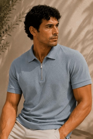 Alexandergardi Kısa Kollu Fermuarlı Polo Yaka T-shirt Mavi