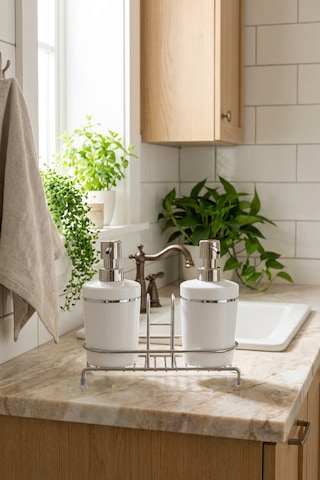 Makri Home Metal Stantlı Süngerlikli 2 Li Akrilik Sıvı Sabunluk / Bulaşık Deterjanlık - Beyaz Beyaz